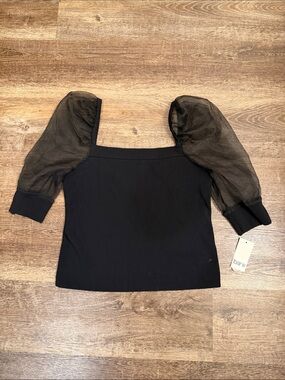 Bar III Black Square Neck Puff Sleeve Top